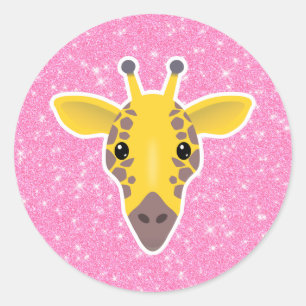 Pegatina Redonda Giraffe Purpurina