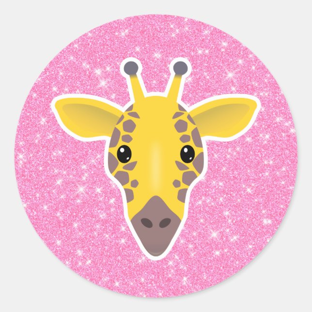 Pegatina Redonda Giraffe Purpurina (Anverso)