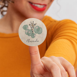 Pegatina Redonda Giraffe Safari Animal Nacimiento Botánico