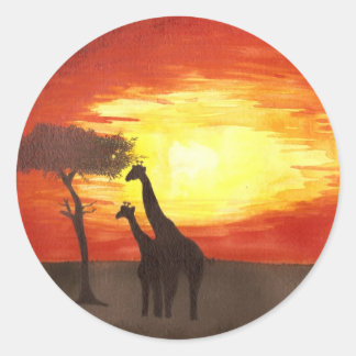 Pegatina Redonda Giraffe Silhouette
