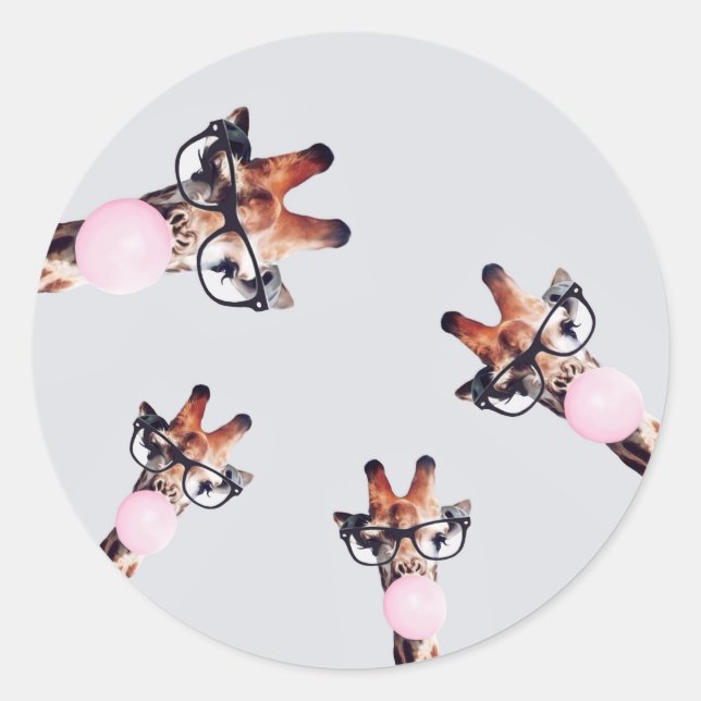 PEGATINA REDONDA GIRAFFE UTILIZANDO VIDRIOS DEGUSTANDO UN BURBUJA R (Anverso)