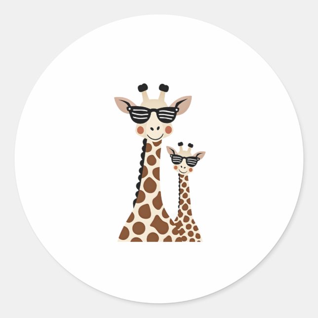 Pegatina Redonda Giraffe with Sunglasses Jungle Safari Animal Giraf (Anverso)