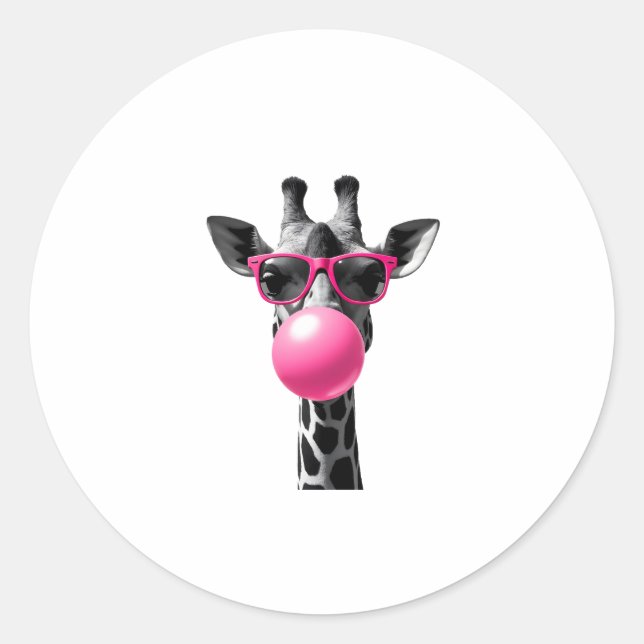 Pegatina Redonda Giraffe Women Giraffe Face with Sunglasses Wild An (Anverso)