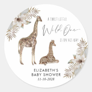 Pegatina Redonda Giraffes Boho Watercolor Baby Shower