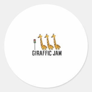 Pegatina Redonda Giraffic Jam Funny Giraffe Giraffe Pun Cute