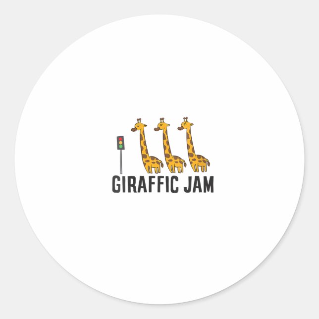 Pegatina Redonda Giraffic Jam Funny Giraffe Giraffe Pun Cute (Anverso)