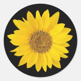 Pegatina Redonda Girasol amarillo en negro