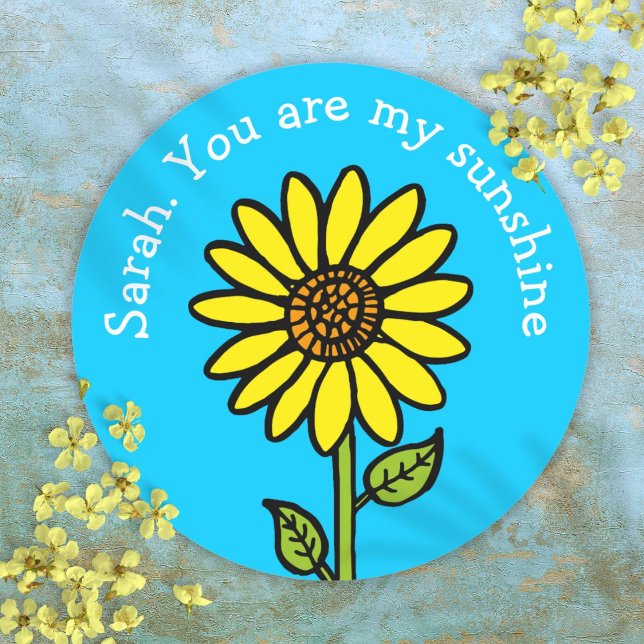 Pegatina Redonda Girasol Brillante Colorido Divertido Personalizado (Sunflower Bright Colourful Fun Personalized Classic Round Sticker)
