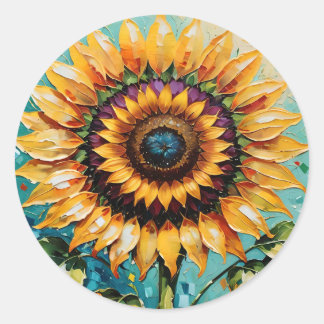 Pegatina Redonda Girasol caprichoso, girasol boho, girasol