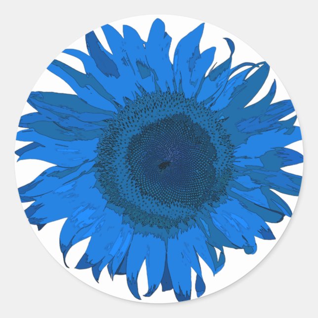 Pegatina Redonda Girasol de arte pop azul y blanco brillante (Anverso)