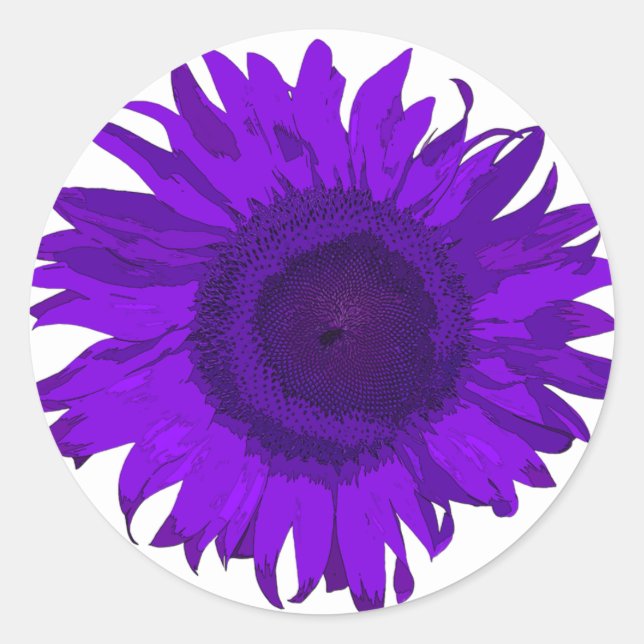 Pegatina Redonda Girasol de arte pop morado y blanco (Anverso)
