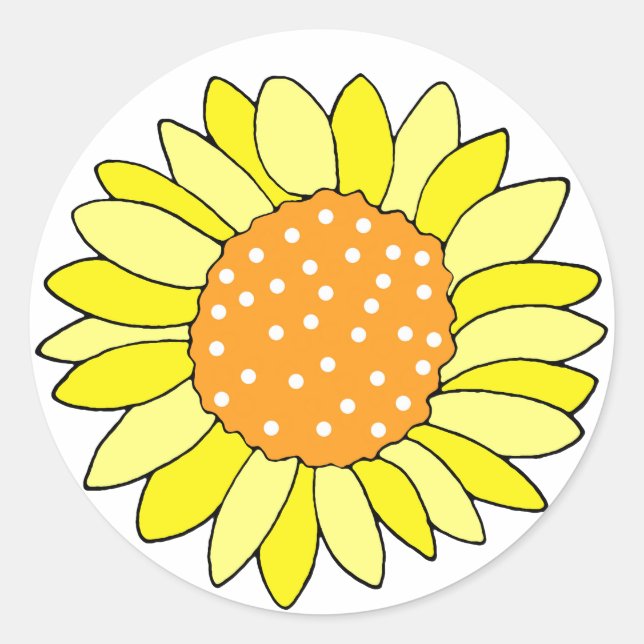 Pegatina Redonda Girasol dibujado a mano (Anverso)