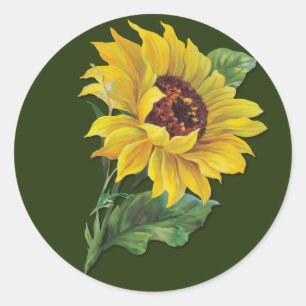 Pegatina Redonda Girasol dorado