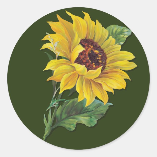 Pegatina Redonda Girasol dorado (Anverso)