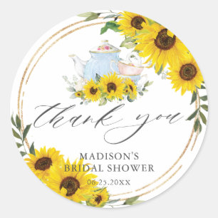 Pegatina Redonda Girasol Fiesta de Despedida de Soltera Té Agradeci