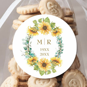 Pegatina Redonda Girasol floral aniversario de bodas de oro 50