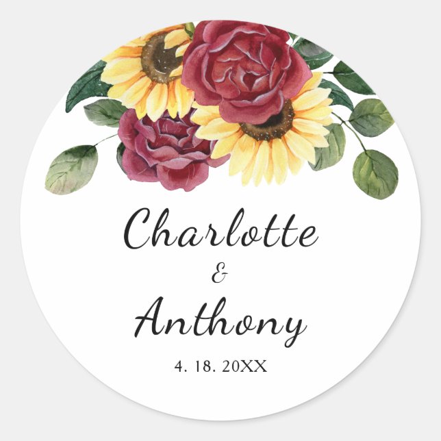 Pegatina Redonda Girasol moderno y floral Rosa (Anverso)