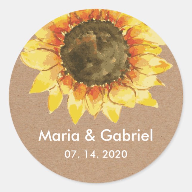 Pegatina Redonda Girasol ruso amarillo. Personalizado (Anverso)