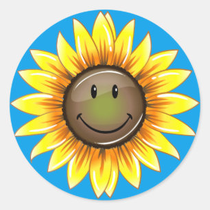 Pegatina Redonda Girasol sonriente