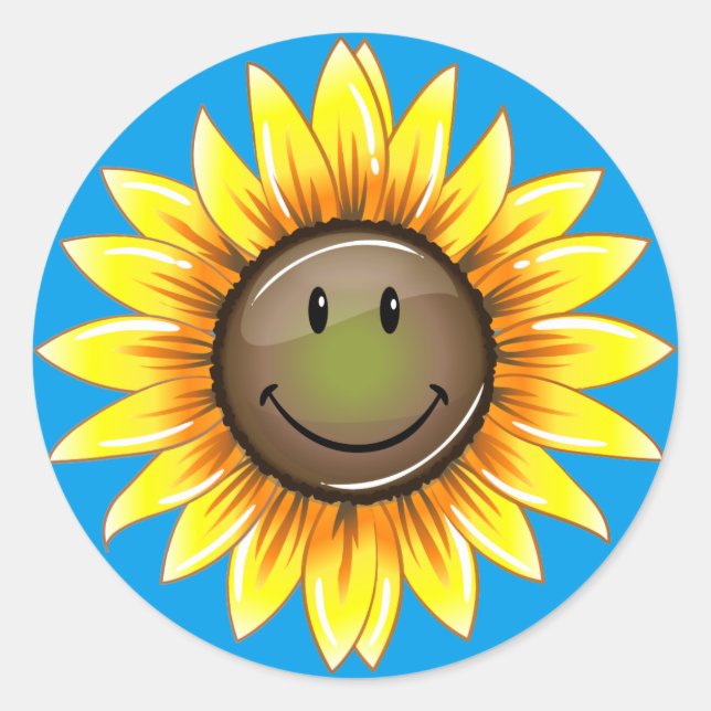 Pegatina Redonda Girasol sonriente (Anverso)