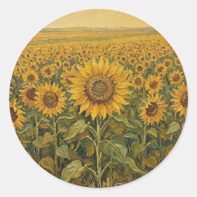Pegatina Redonda Girasoles (Anverso)