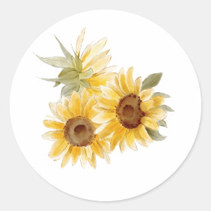 Pegatina Redonda Girasoles Acuarela