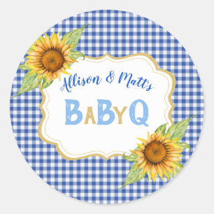 Pegatina Redonda Girasoles Country Sol Azul Check BBQ BabyQ