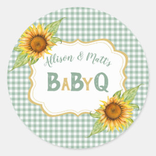 Pegatina Redonda Girasoles Country Verde Salvia Check BBQ BabyQ
