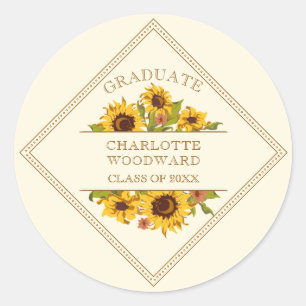 Pegatina Redonda Girasoles de graduación Fiesta floral de graduació