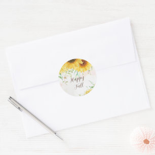 Pegatina Redonda Girasoles de otoño con texto personalizable