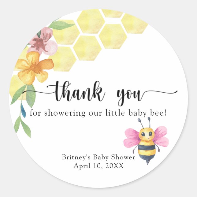 Pegatina Redonda Girl Baby Bee - thank you (Anverso)