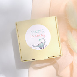 Pegatina Redonda Girl Dinosaur Birthday Party