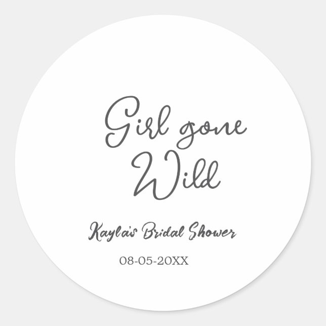 Pegatina Redonda Girl gone wild bridal shower name date simple mini (Anverso)