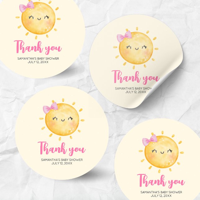 Pegatina Redonda Girl Little Ray of Sunshine Baby Shower (Little Ray of Sunshine Boho Baby Shower Round Sticker)