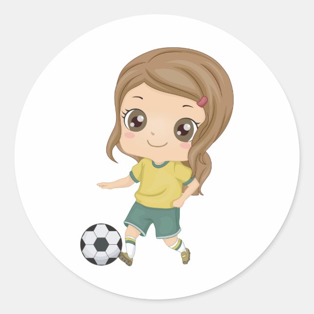 Pegatina Redonda Girl Playing Soccer Adorable Kids Sports (Anverso)