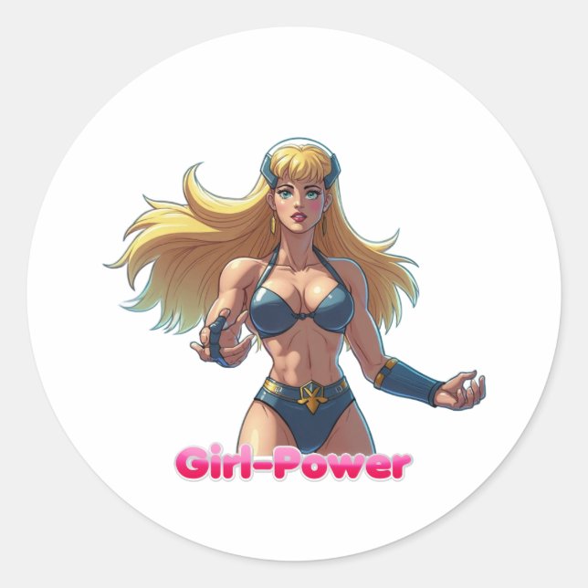 Pegatina Redonda Girl-Power sticker (Anverso)