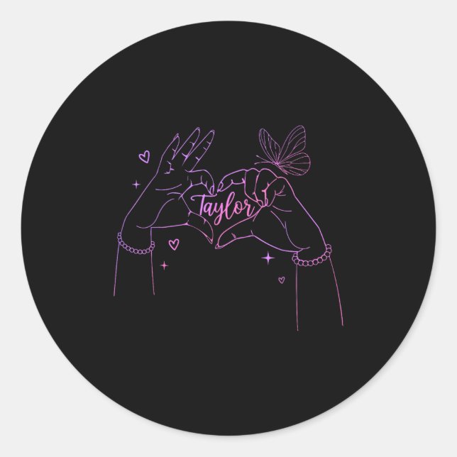 Pegatina Redonda Girl Retro I Love Taylor First Name D Groovy 80's  (Anverso)