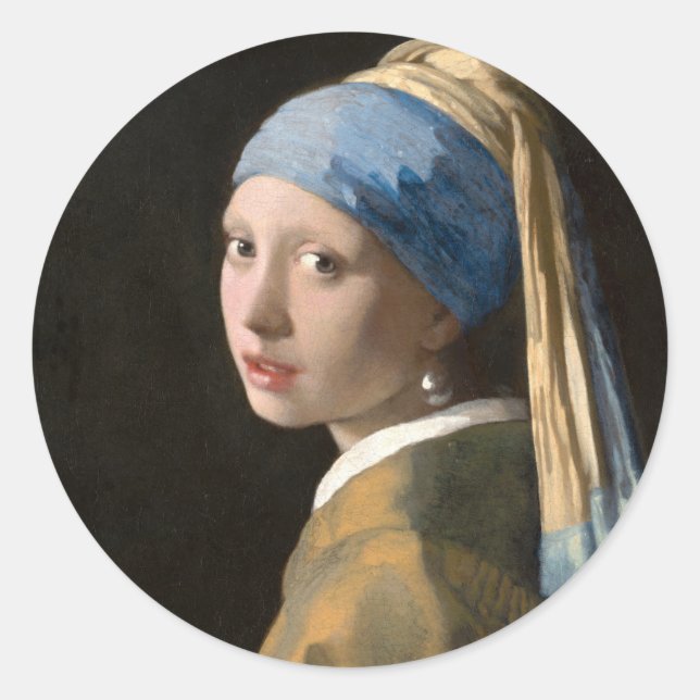Pegatina Redonda Girl with the pearl earring - Johannes Vermeer (Anverso)