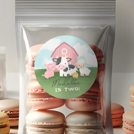 Pegatina Redonda Girls Cute Pink Farm Animal Kids Birthday