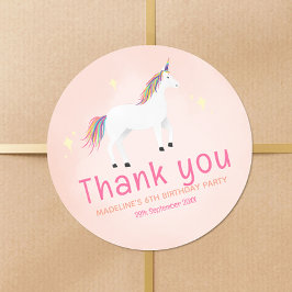 Pegatina Redonda Girls Cute Unicorn Birthday Thank You Favor