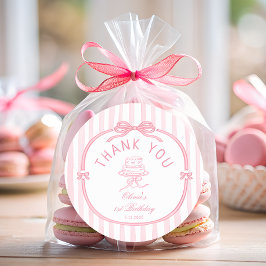 Pegatina Redonda Girls Just Wanna be One Pink Bow Thank You 