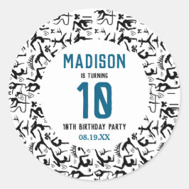 Pegatina Redonda Girls Modern Black Gymnastics Kids 10th Birthday