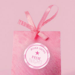 Pegatina Redonda Girls Movie Night Personalized Pink Star Party 