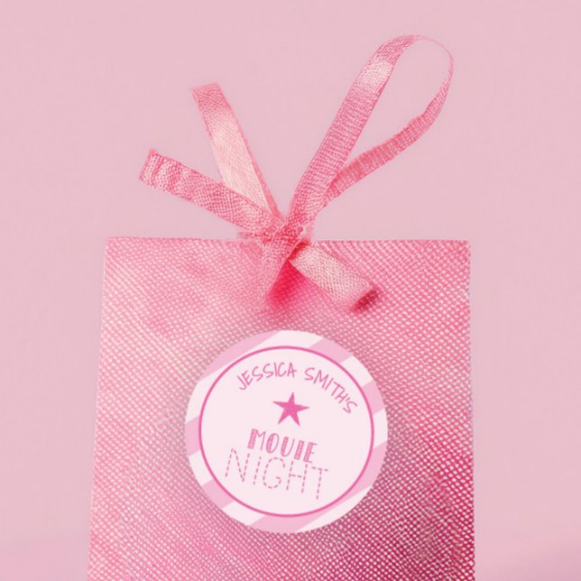 Pegatina Redonda Girls Movie Night Personalized Pink Star Party  (Subido por el creador)