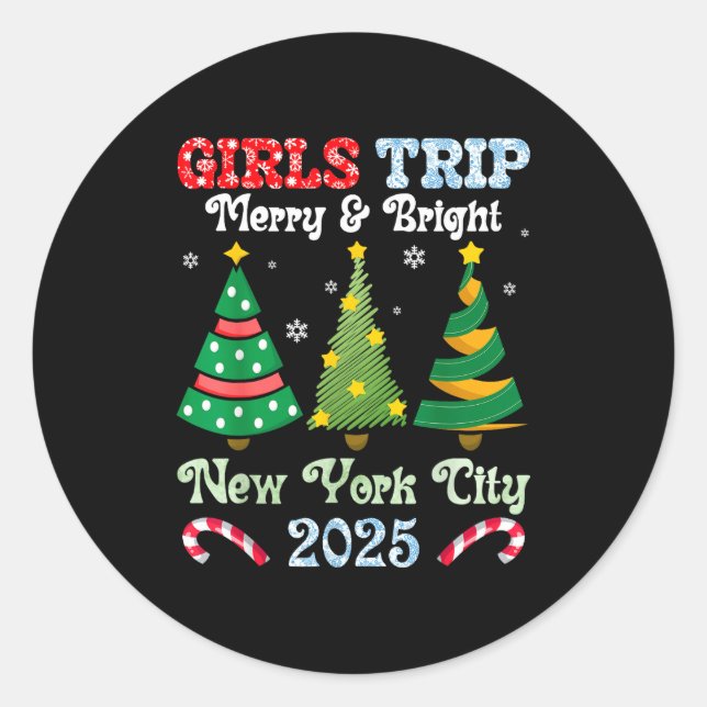 Pegatina Redonda Girls Trip Merry And Bright Xmas New York City Vac (Anverso)