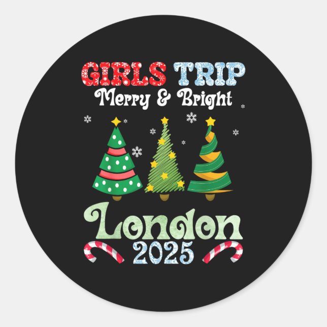 Pegatina Redonda Girls Trip Merry Bright Christmas In London Vacati (Anverso)