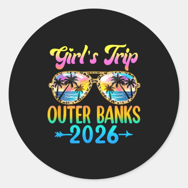 Pegatina Redonda Girl's Trip Outer Banks 2026 Summer Vacation Sungl (Anverso)