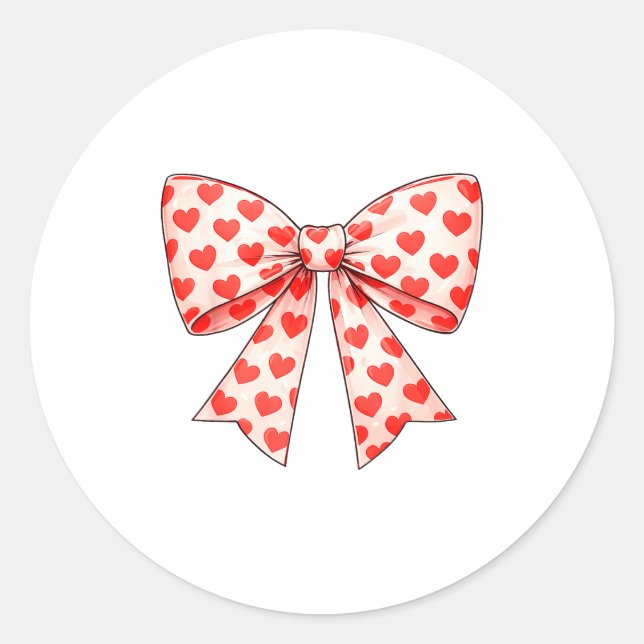 Pegatina Redonda Girls Valentine Heart Bow Cute Valentines Day Teen (Anverso)