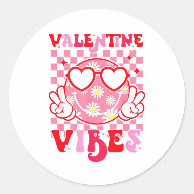 Pegatina Redonda Girls Valentines Day Cute Smile Face Valentine Vib (Anverso)