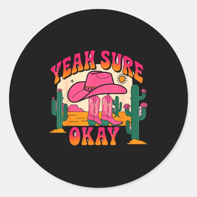 Pegatina Redonda Girls Valentines Day Hearts Yeah Sure Okay Western (Anverso)